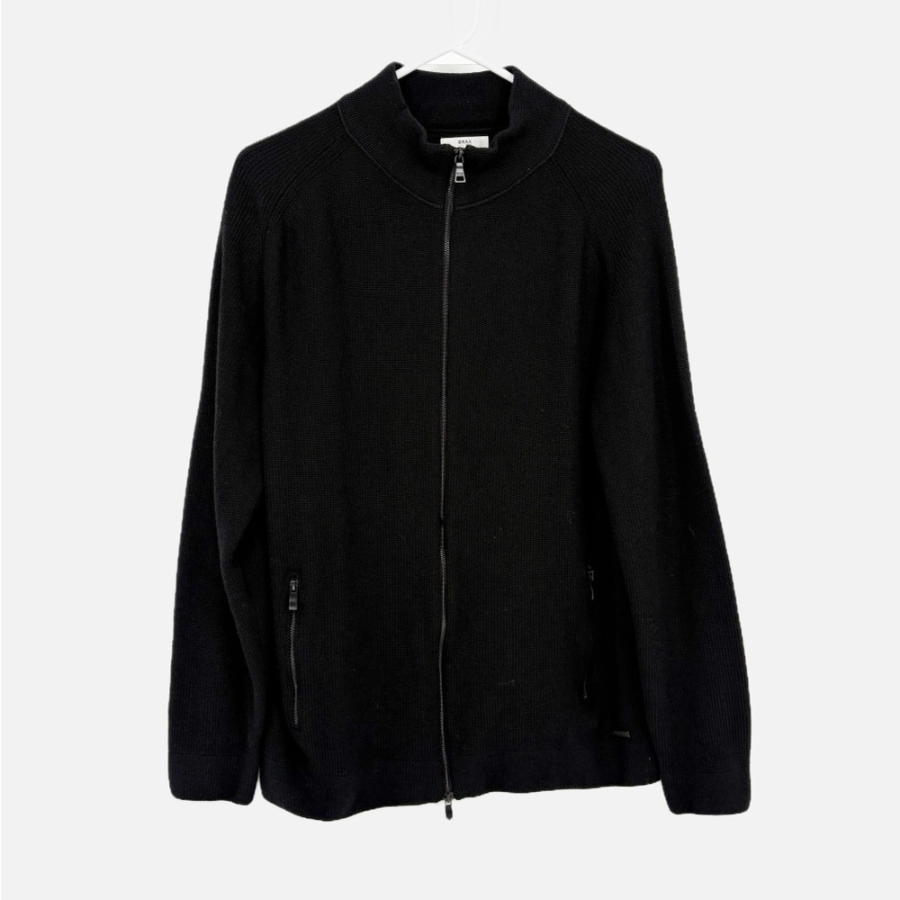 Brax Black Zip Up Sweater with Stand-Up Collar